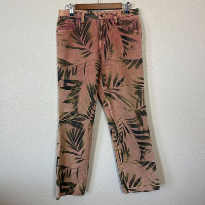 Chicos Mujer Sz XL Beige y Verde Palm Leaf Jeans Pierna Recta