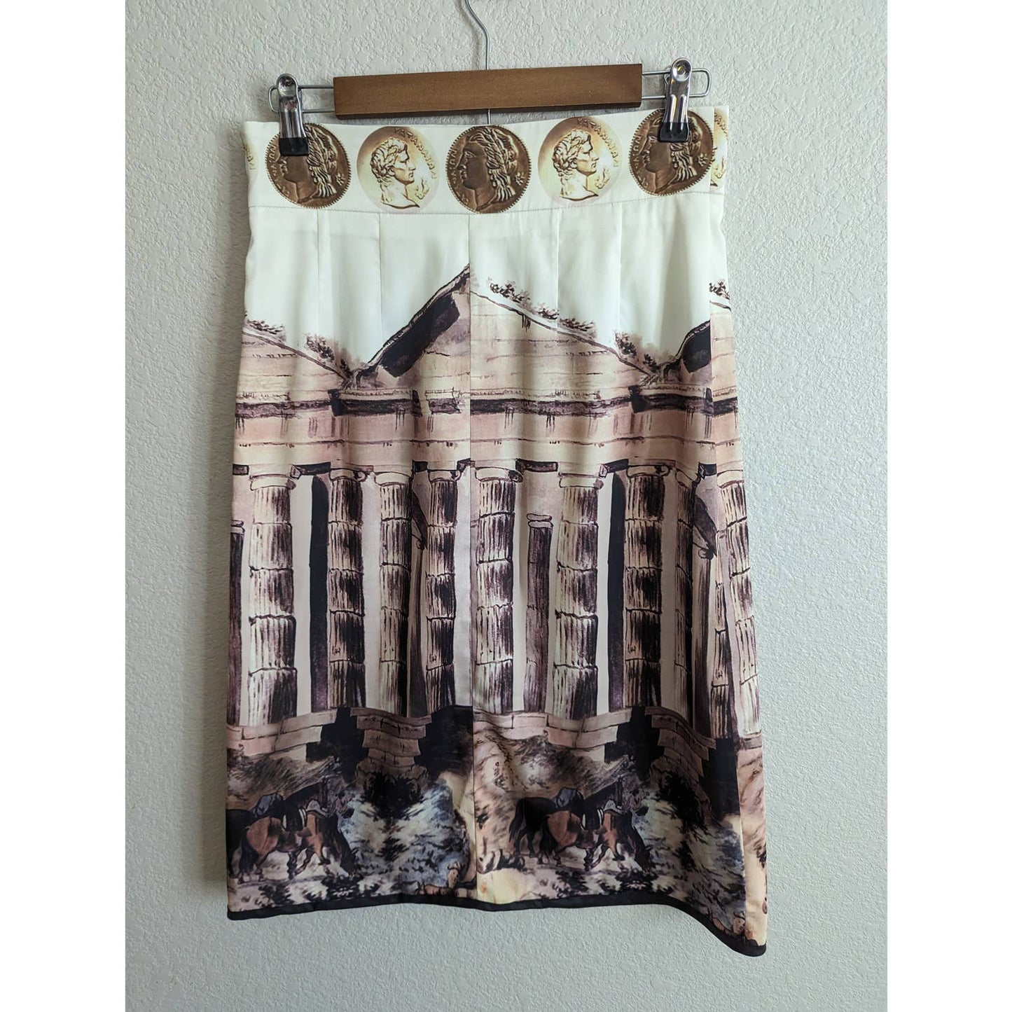 Marc Feier Womens Sz L Below Knee Skirt Greece Greek Emblem