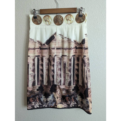 Marc Feier Womens Sz L Below Knee Skirt Greece Greek Emblem