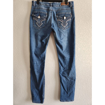Gogo Jeans Juniors Sz 9 Medium Wash Skinny Jeans Flap Pocket