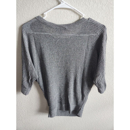 Express Womens Sz XS Short Sleeve Knit Sweater Gray Silver Metallic Weave