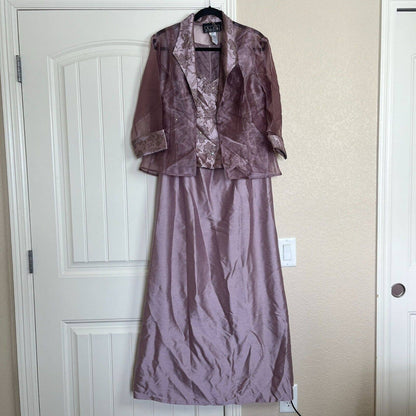 Alex Evenings Womens Sz 12 Formal Maxi Dress and Shrug Purple Metallic Shiny