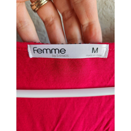 Femme by Tresics Sz M Maxi Dress Bright Pink Beaded Neckline Jersey Knit