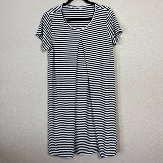 Ekouaer Womens Sz M Short Sleeve Black White Striped Dress