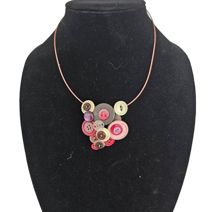 Vintage Y2K Clustered Button Statement Necklace Pink Purple