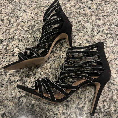 BCBGeneration Womens Sz 10 Black and Silver Strappy Heels Cocktail