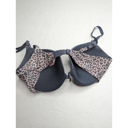 Victorias Secret Sz 36D Padded Push Up Bra Gray Leopard Print Sides