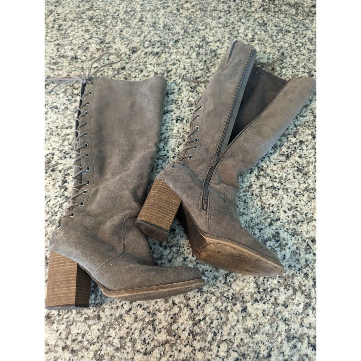 Solely Black by BKE Womens Sz 8 Landon Block Heel Boots Brown Lace Back