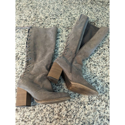 Solely Black by BKE Womens Sz 8 Landon Block Heel Boots Brown Lace Back