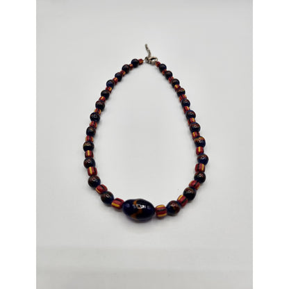 Vintage Y2K single Strand Glass Beaded Necklace Blue and Orange