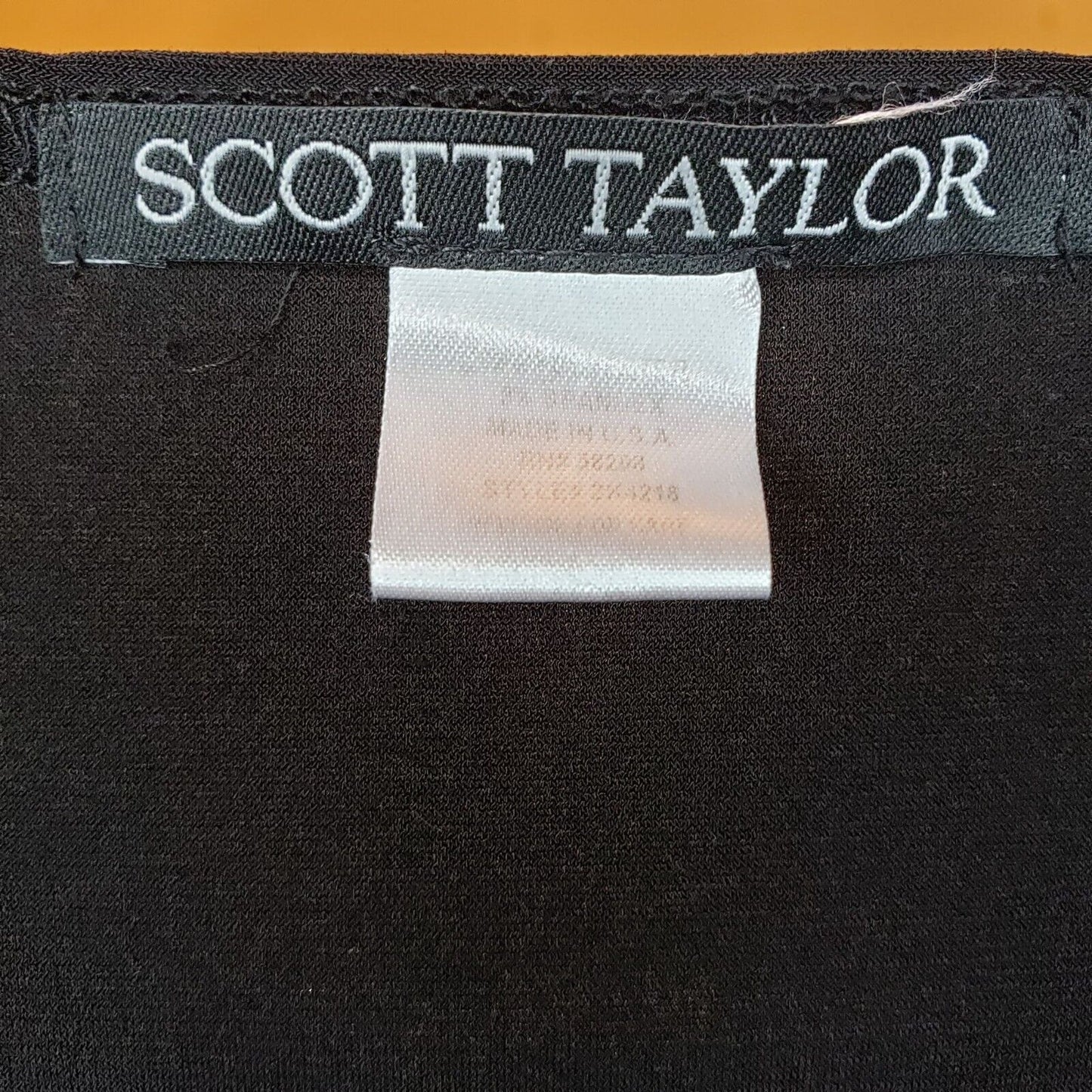 Vintage Scott Taylor Womens Sz L 3/4 Sleeve Solid Black Blouse