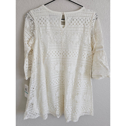 My Michelle Girls Sz 16 (XL) Above Knee Long Sleeve Ivory Lace Formal Dress