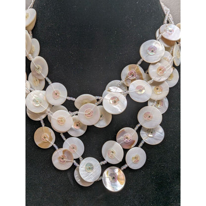 Vintage Shell Mother of Pearl Layered Disk Necklace Multi Strand