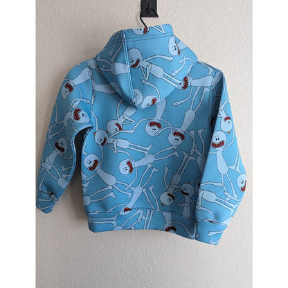 Boys Sz M Scuba Material Pullover Hoodie Blue Alien Figure