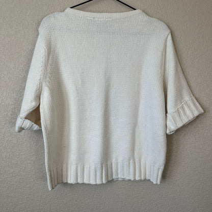 Liz Claiborne Lizsport Womens Sz XL Ivory Short Sleeve Knit Sweater