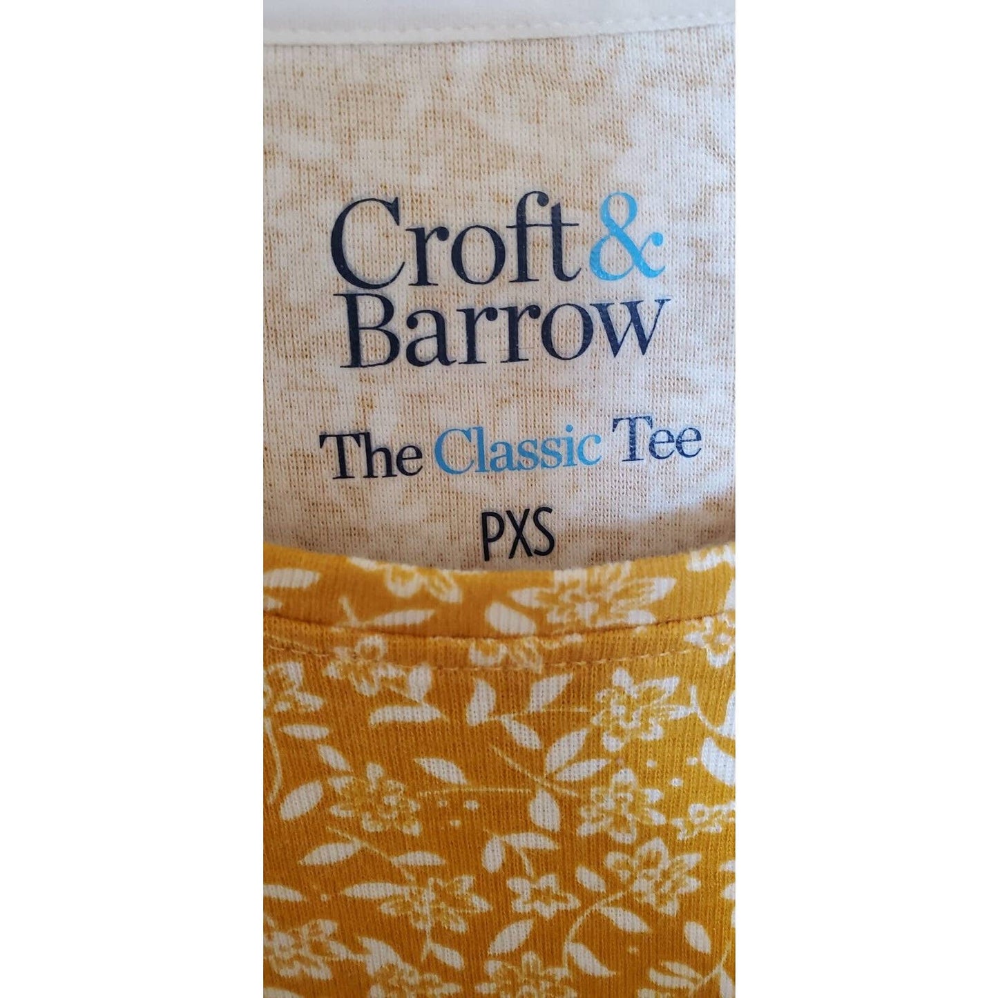 Croft & Barrow Womens Petite PXS Classic Long Sleeve Tee Yellow White Floral