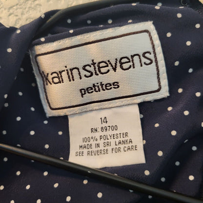 Karin Stevens Womens Sz 14P Petite Maxi Dress Navy Blue White Polka Dot