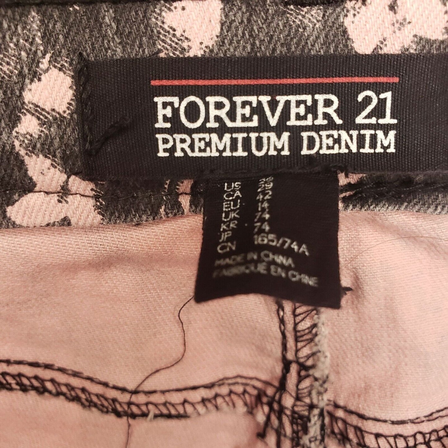 Forever 21 Premium Denim Skinny Jeans Sz 29 Gray Pink Floral