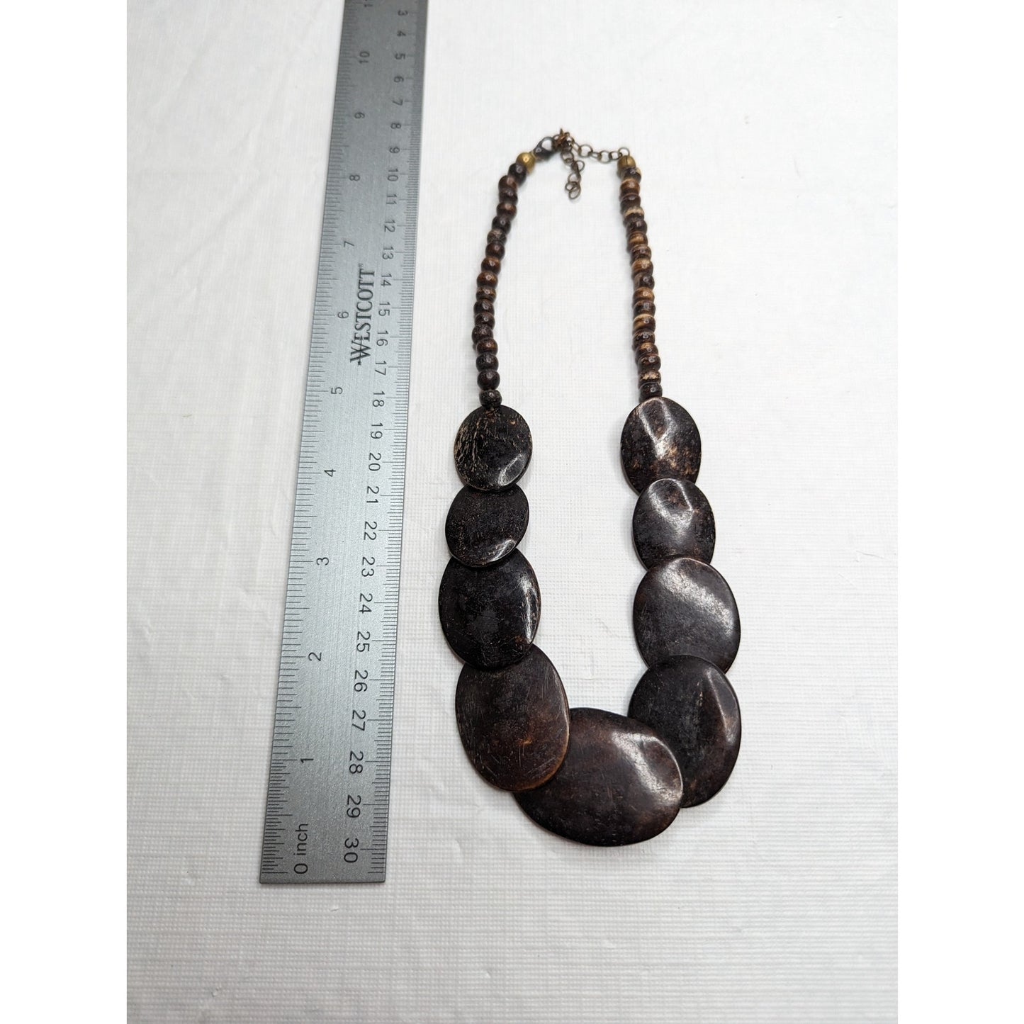 Vintage 1960s Wooden Choker Style Necklace Brown Disk Beads