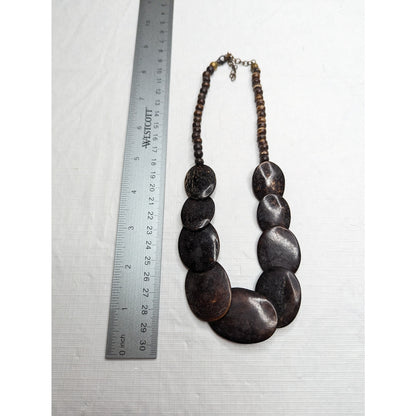 Vintage 1960s Wooden Choker Style Necklace Brown Disk Beads