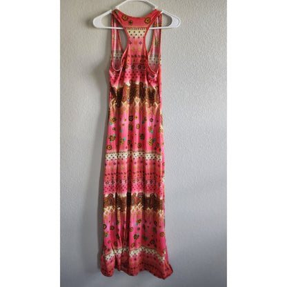 Vintage Y2K Womens Sz L Racerback Maxi Dress Pink Paisley Print