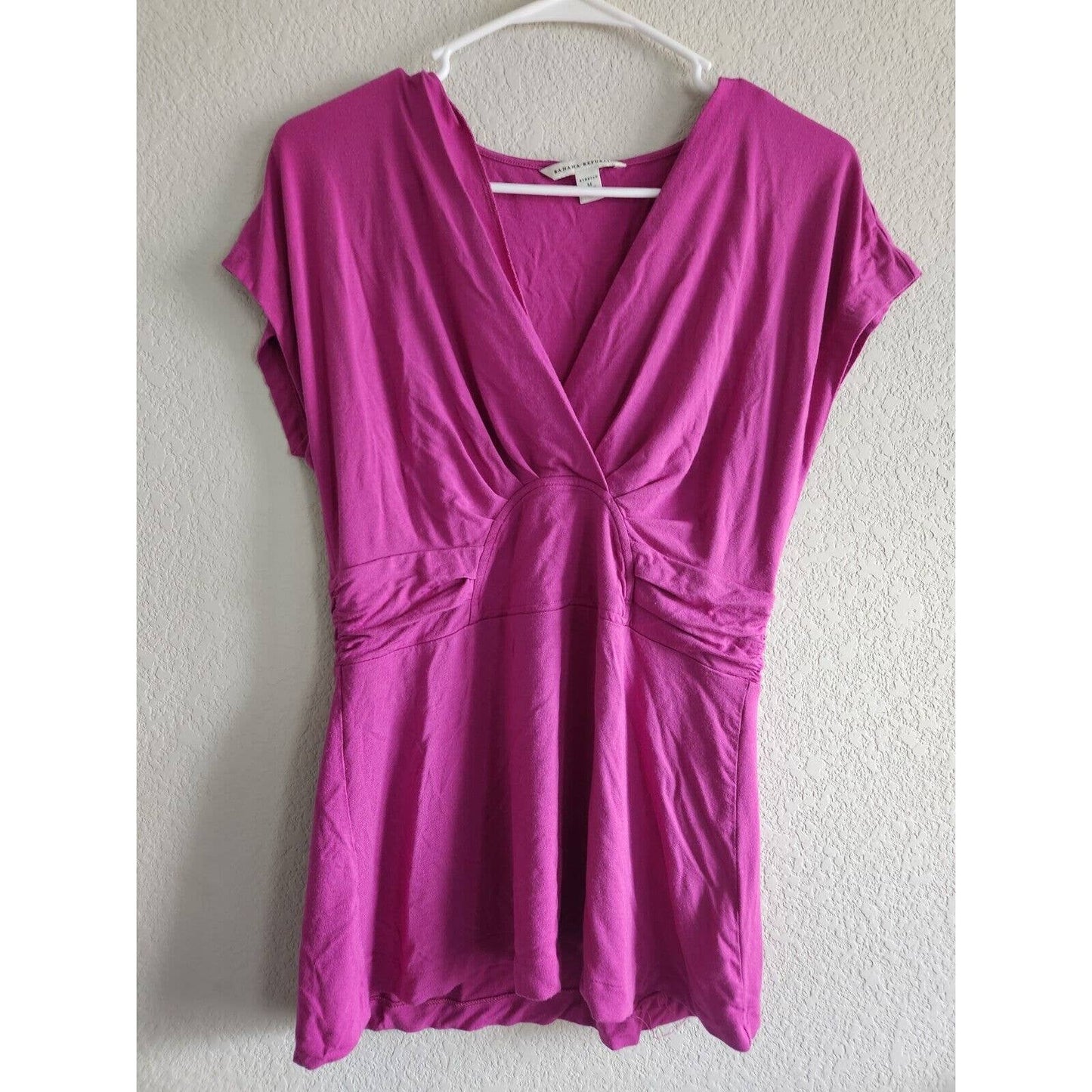 Banana Republic Womens Sz M Short Sleeve Solid Purple Blouse V Neck