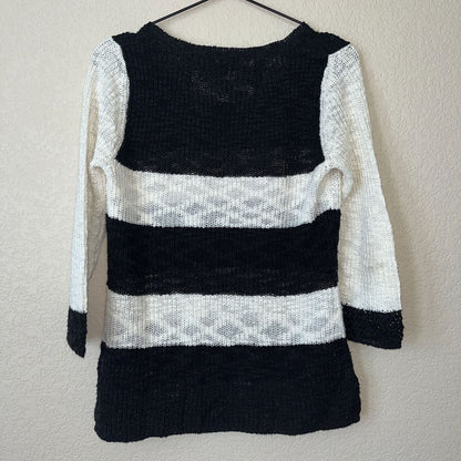 Style & Co Womens Sz S Black and White Striped Sweater