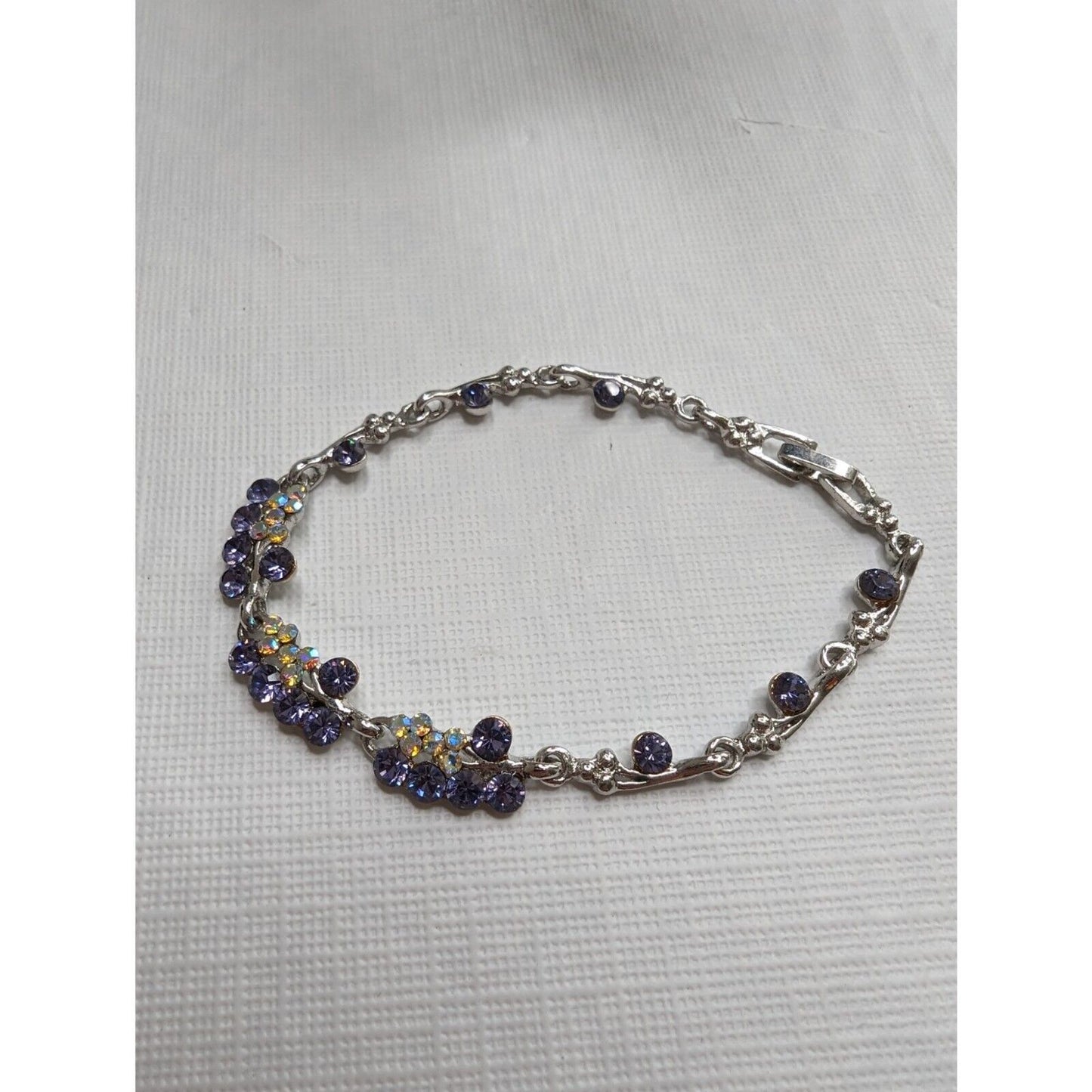 Vintage Y2K Womens Rhinestone Bracelet Purple Silver 2000s