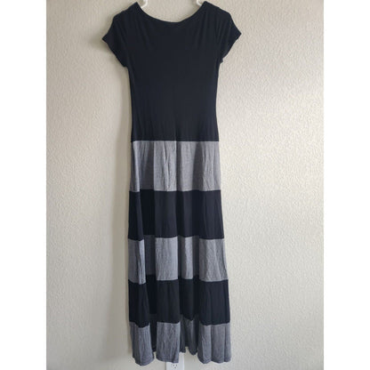 GAP Womens Sz XS Black and Gray Short Sleeve Midi Dress Striped
