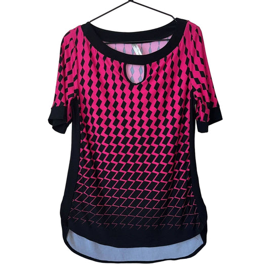 Per Seption Concept Womens Sz S Black and Hot Pink Short Sleeve Blouse