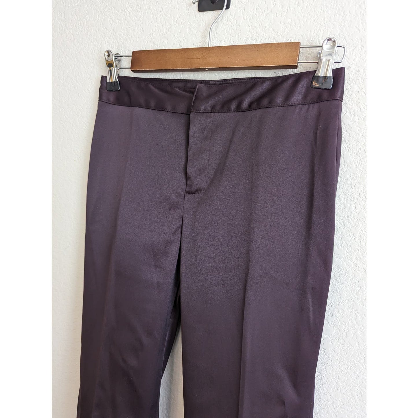 Vintage Y2K IZ Byer Womens Sz 2 Dark Purple Satin Straight Leg Pants