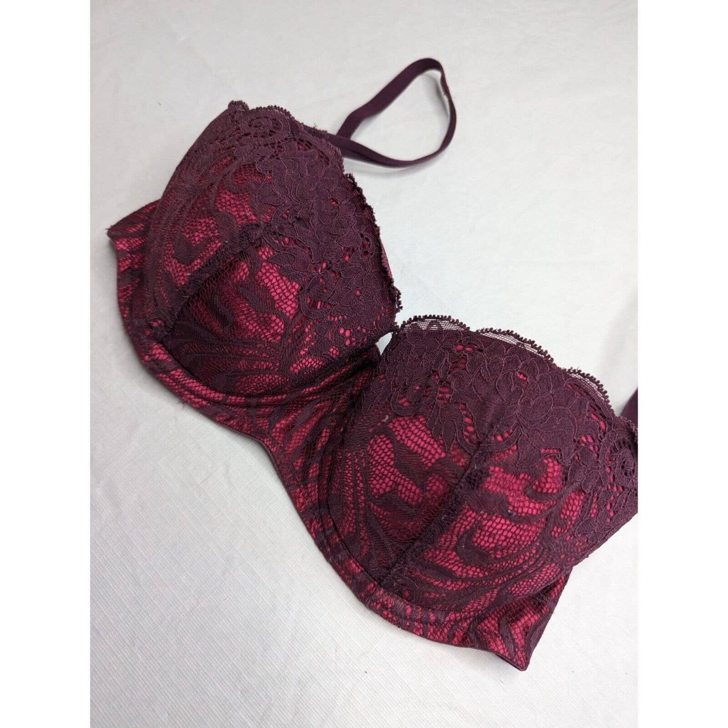 Victorias Secret Womens Sz 34C Padded Push Up Bra Pink Purple Lace