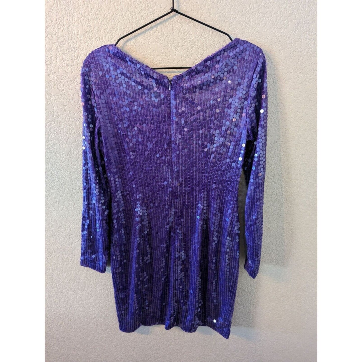 Vintage 1980s Womens Sz M Mini Dress Long Sleeve Purple Full Sequin