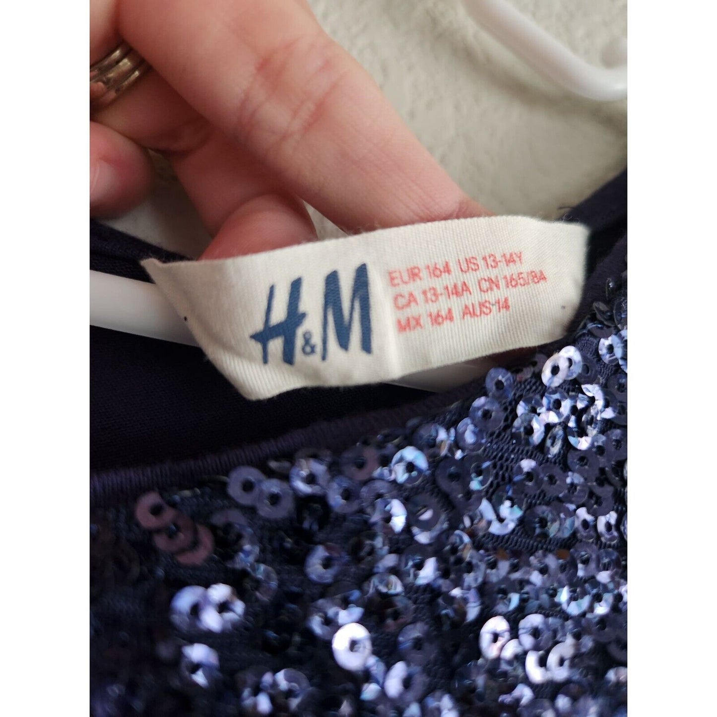 H&M Girls Sz 13-14 L Jumpsuit Navy Blue Sequin Top