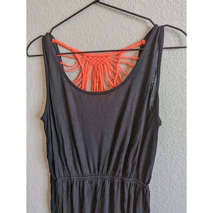 Pink Rose Womens Sz L Gray and Orange Strappy Midi Dress Jersey Knit