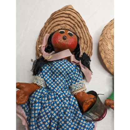 Vintage 1960s Handmade Mexican Mariachi Dolls paper Mache Cloth Hand Painted
