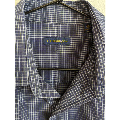 Club Room Mens Sz 15 1/2 - 32/33 Button Down Dress Shirt Blue Windowpane Plaid