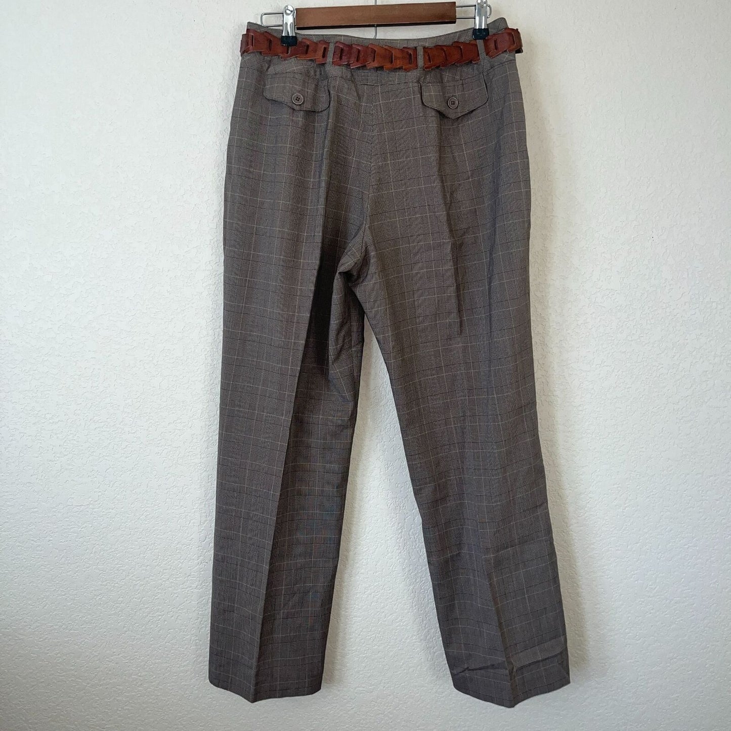 Larry Levine Womens Sz 10 Dress Pants Brown Taupe Plaid w/ Belt