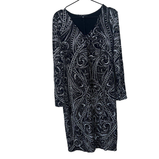 Vintage Blu Sage Womens Sz 12 Cocktail Dress Black Silver Glitter Midi
