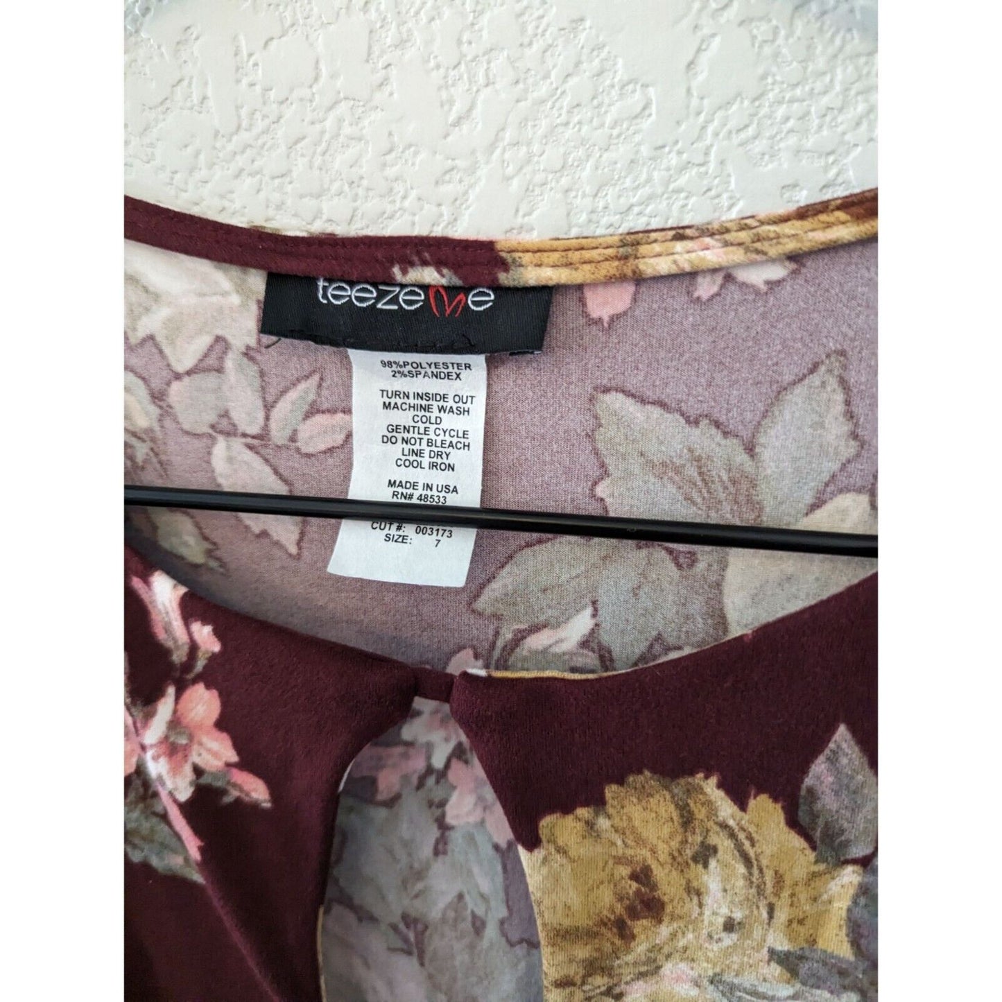 Teeze Me Juniors Sz 7 Bell Sleeve Mini Dress Floral Dark Red Y2K NEW