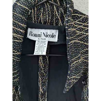 Vintage 1980s Ronni Nicole Womens Sz 10 Formal Blazer Jacket Black Gold Glitter