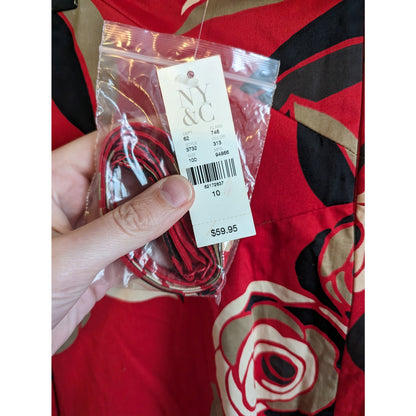 New York & Company Sz 10 Strapless Formal Dress Red Floral Knee Length NEW