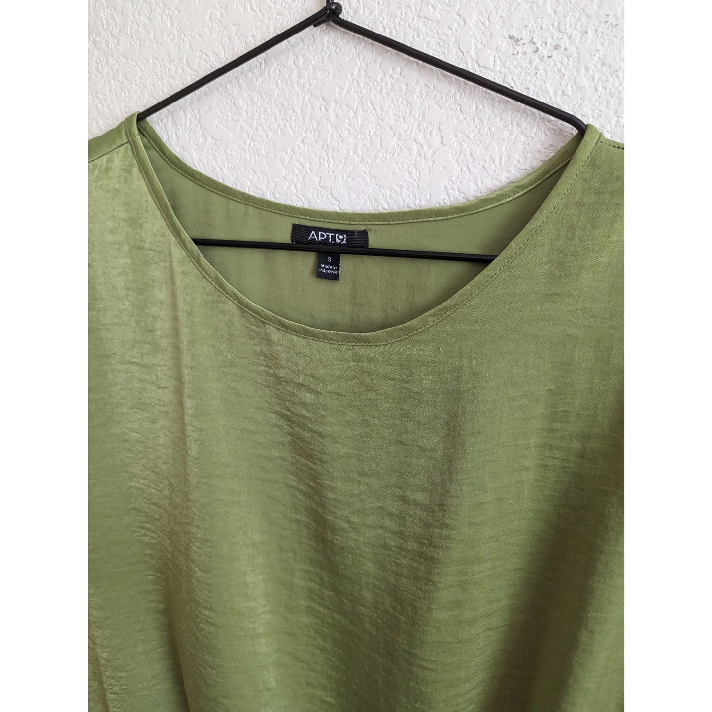 Apt 9 Womens Sz S Short Sleeve Blouse Green Tie Front Satin