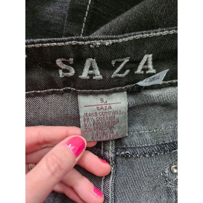 Saza Jean Co Juniors Sz 9 Skinny Jeans Gray Wash Flap Studded Pockets