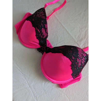 Smart & Sexy Womens Sz 38C Hot Pink and Black T Shirt Bra Vintage Y2K