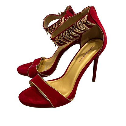 Shoe Republic LA Womens Sz 10 Red and Gold Trim High Heel Sandals Y2K Drag