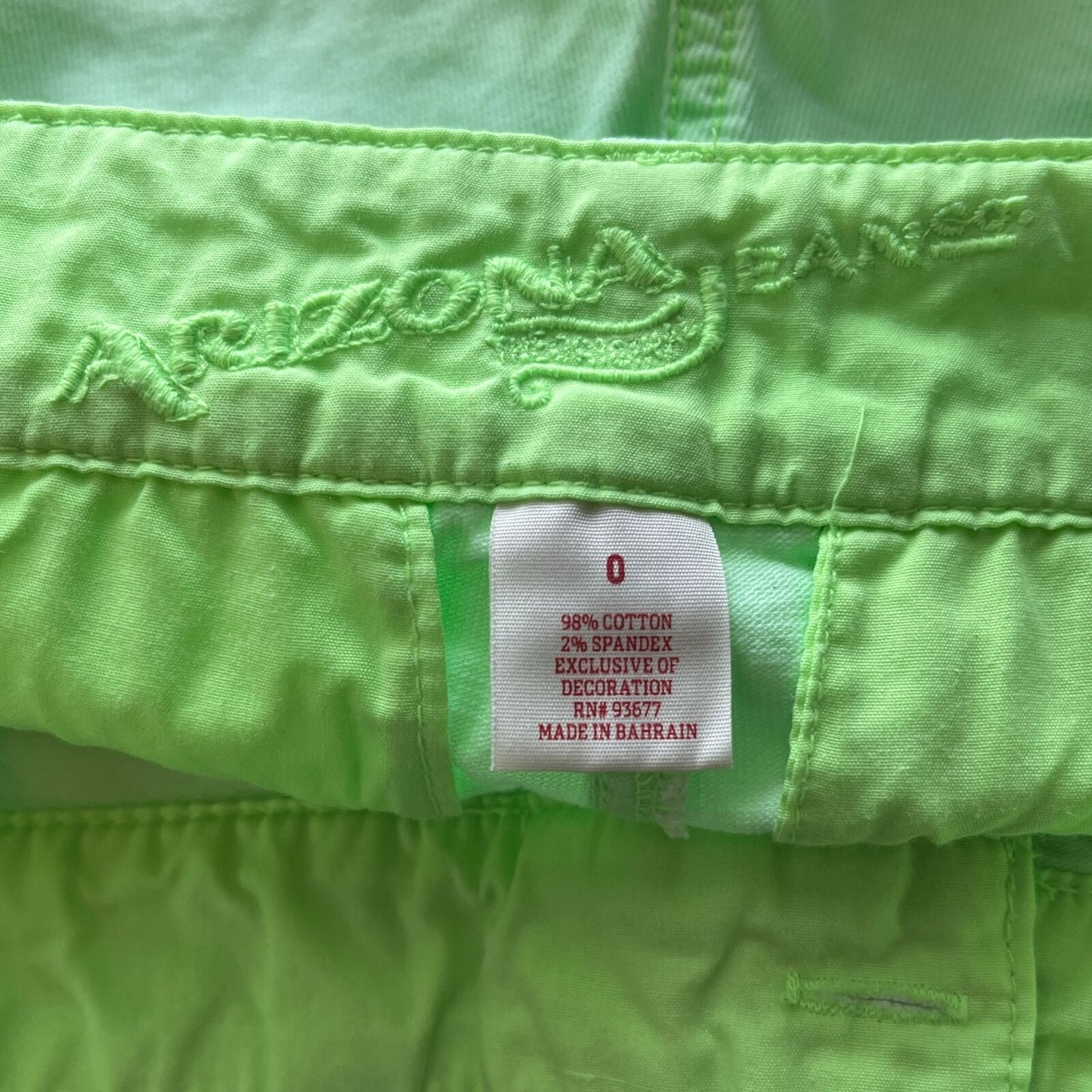 Arizona Jean Co Womens Sz 0 Bright Green Cotton Blend Shorts