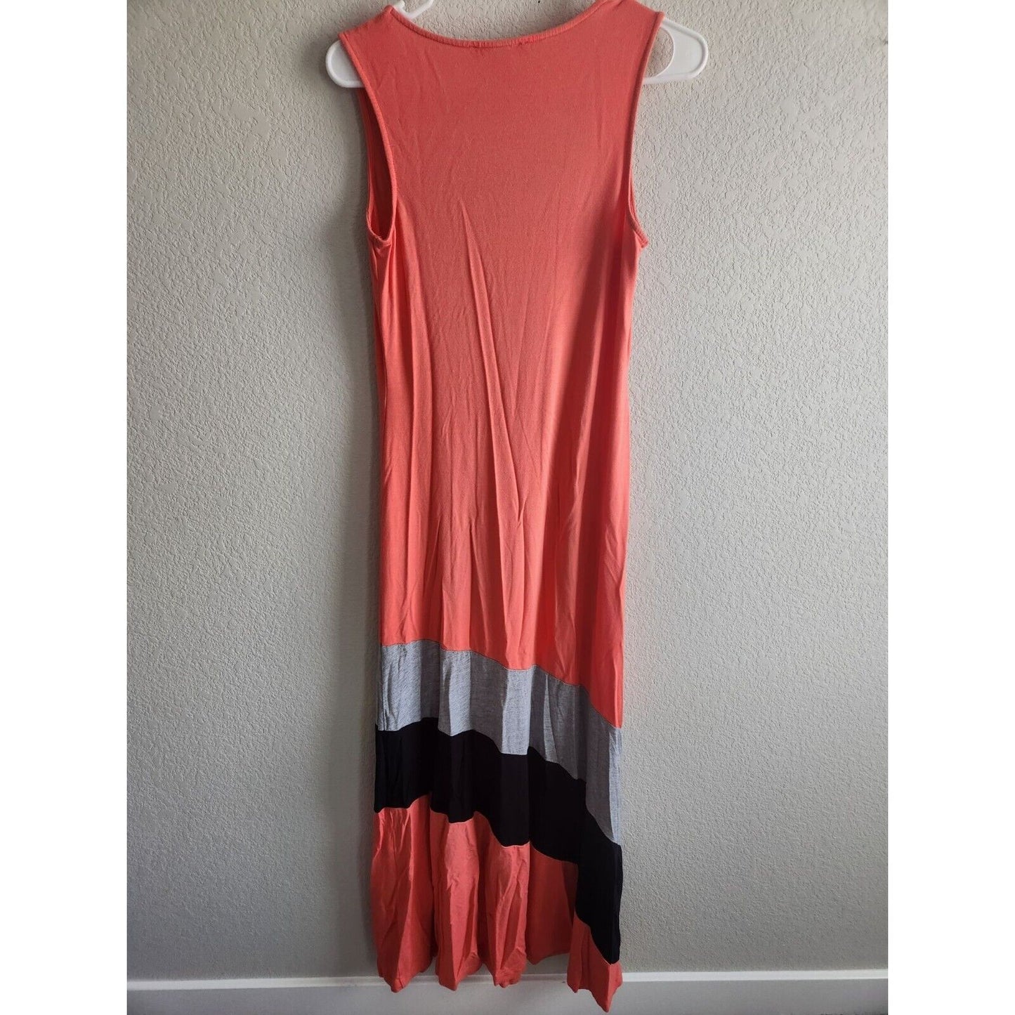 Kate & Mallory Womens Sz S Sleeveless Maxi Dress Peach Gray Jersey Knit