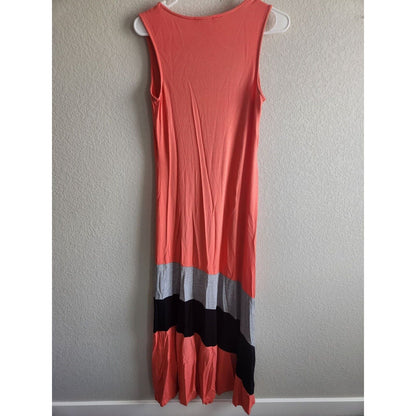 Kate & Mallory Womens Sz S Sleeveless Maxi Dress Peach Gray Jersey Knit