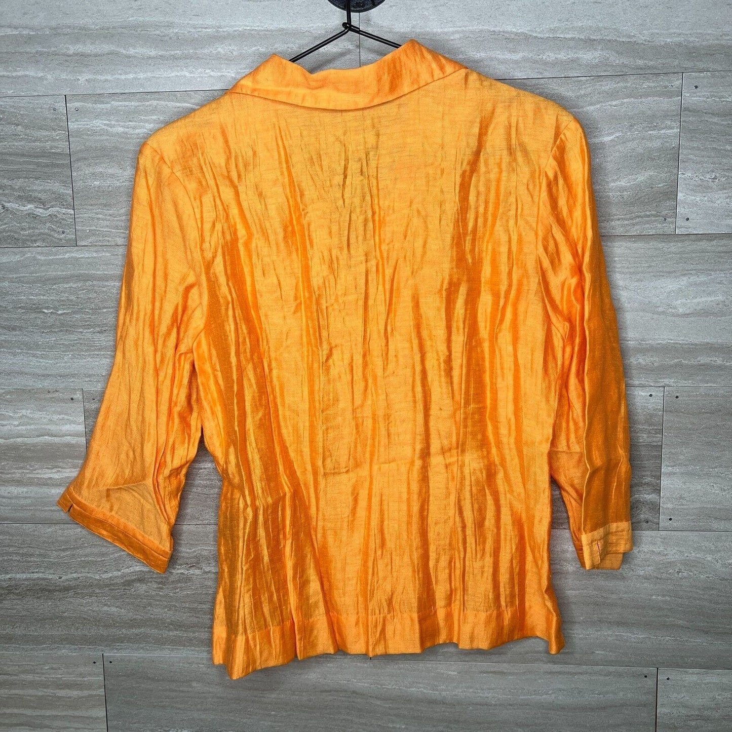 Investments Womens Sz 10P Petite Button Front Linen Blend Blouse Orange Fall